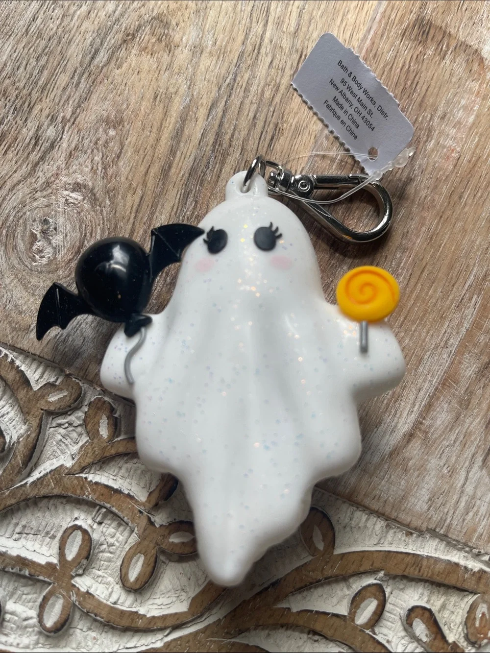 Cute Glitter Ghost Keychain with Bat Balloon and Lollipop Pocketbac Holder